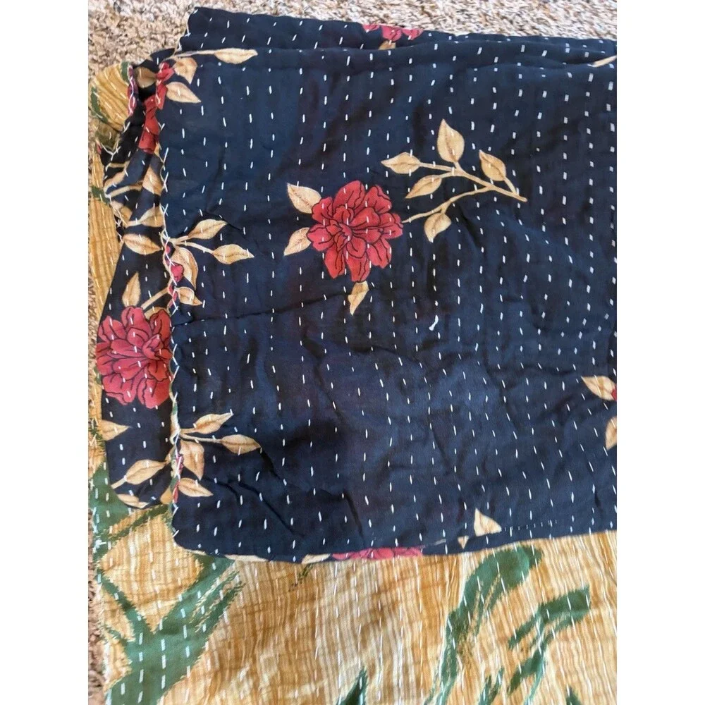 boho Kantha Quilt Throw Vintage Bedspread reversible throw 2 With 4 Patterns